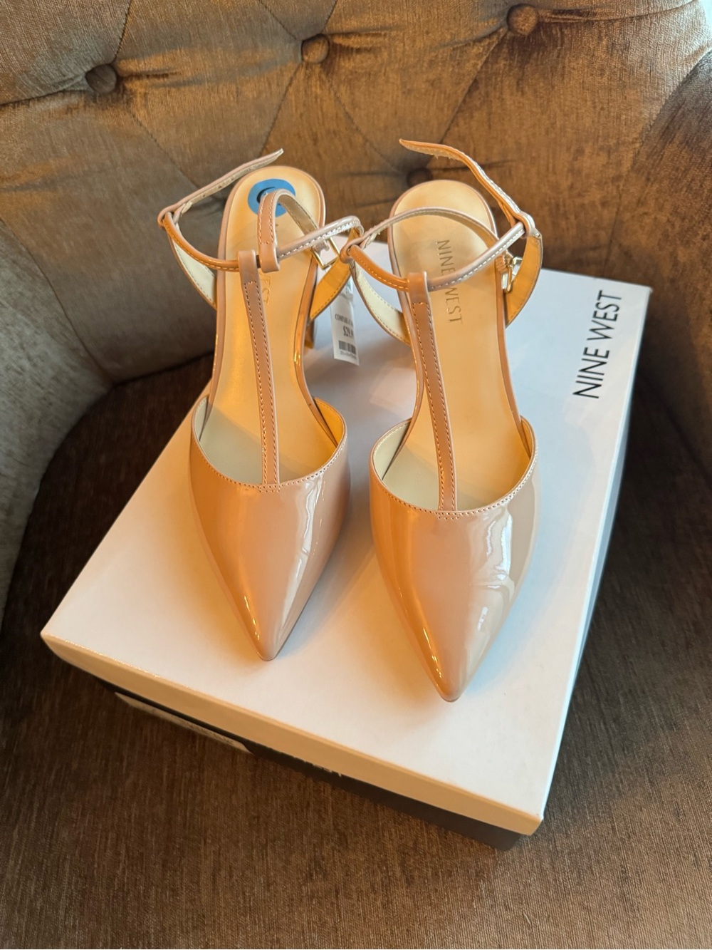 Nine West Patent Nude T-Strap Pointed Heels
